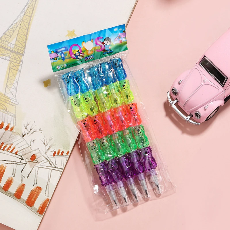 5Pcs Kawaii Cute Little Bear Pencil Non-sharpening Replaceable Cute Pencils Pen Cap Students Writing Pen Stationery Pencil