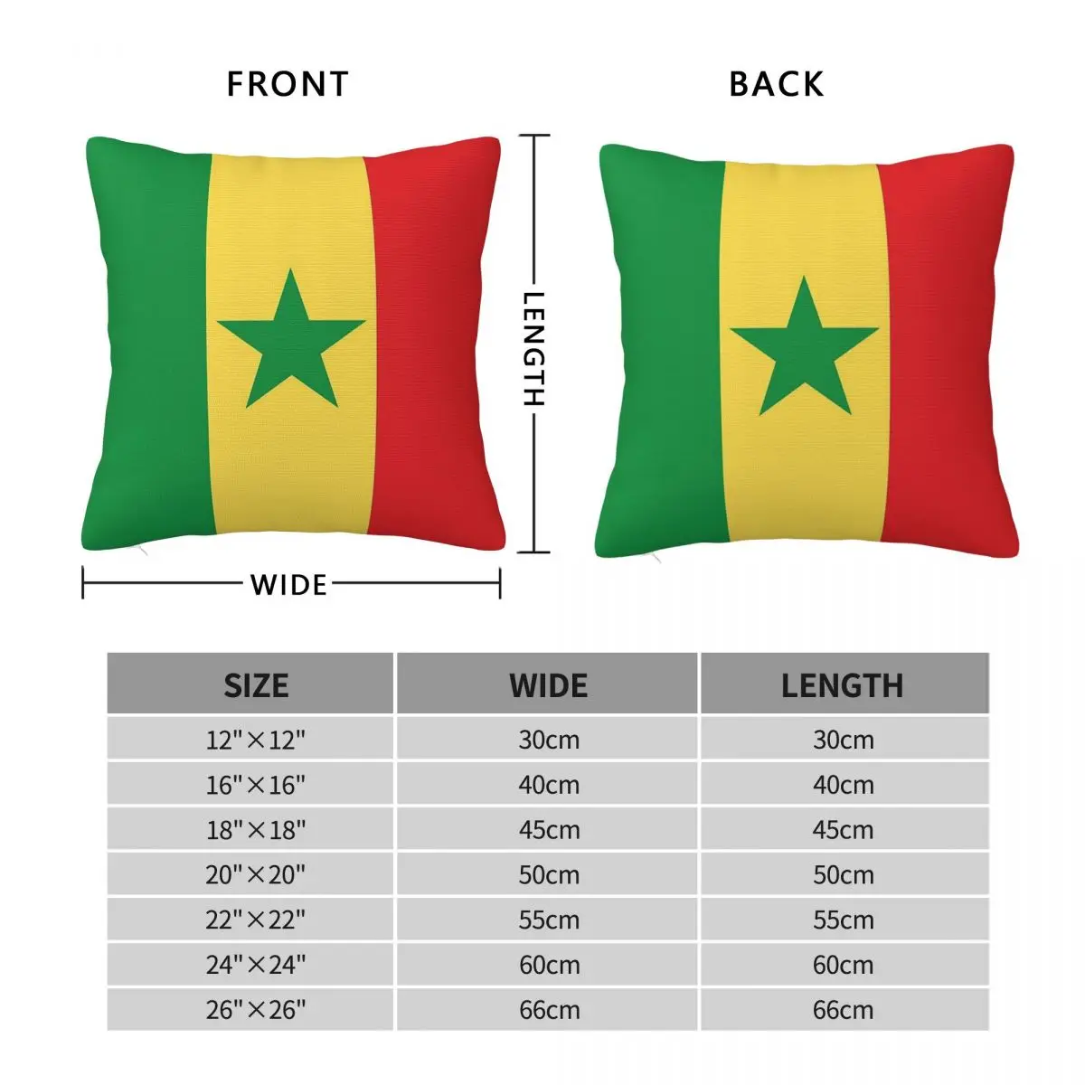 Flag Of Senegal Square Pillowcase Polyester Linen Velvet Pattern Zip Decor Car Cushion Cover 45x45