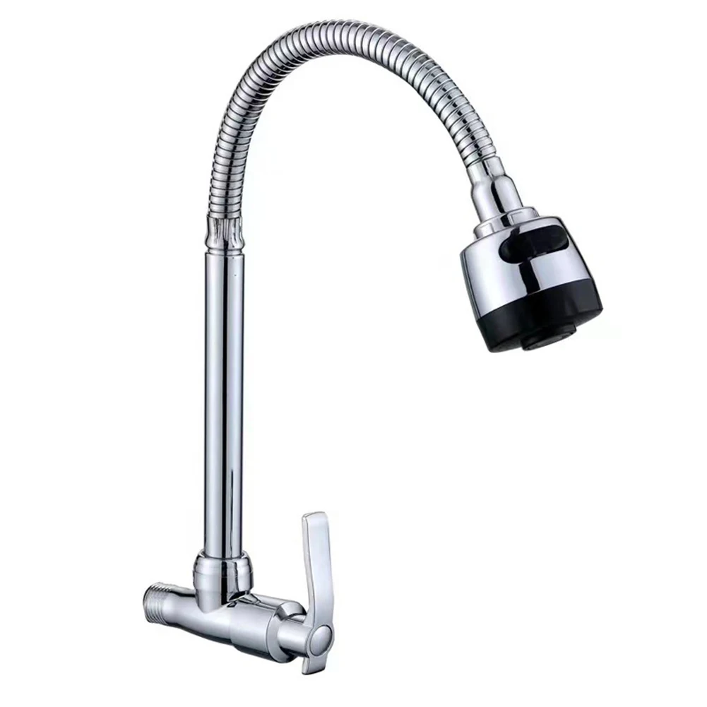 Kitchen Faucet Rotating Wall Mounted Faucet Foldabl Hose Single Cold Water Two Modes Kitchen Sink Tap Vegetable Basin Faucet