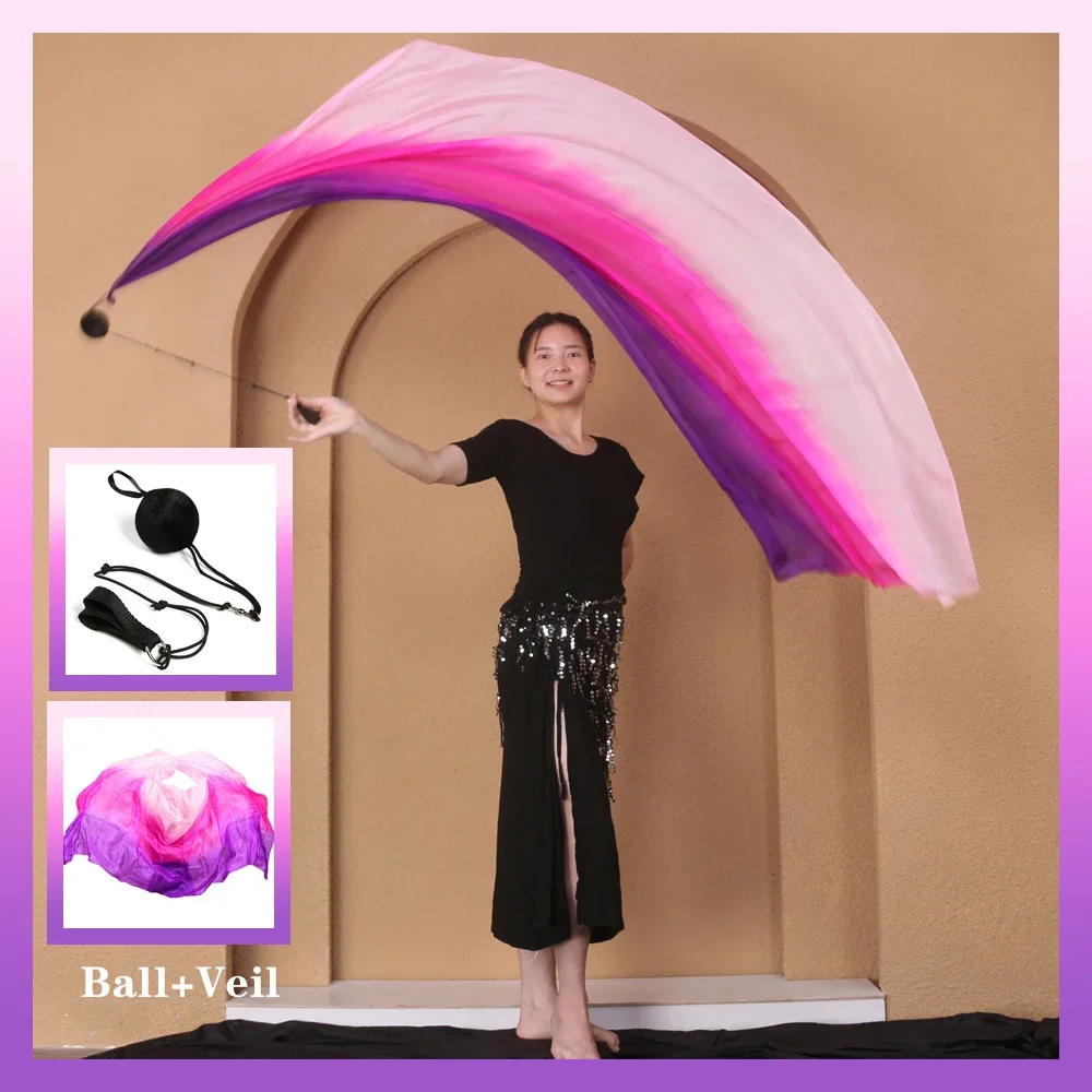 Silk Veil with Poi Ball Belly Dance Streamer Throw Ball in Haka Dance and Polynesian Veil Performance Prop Dance Costume Wom