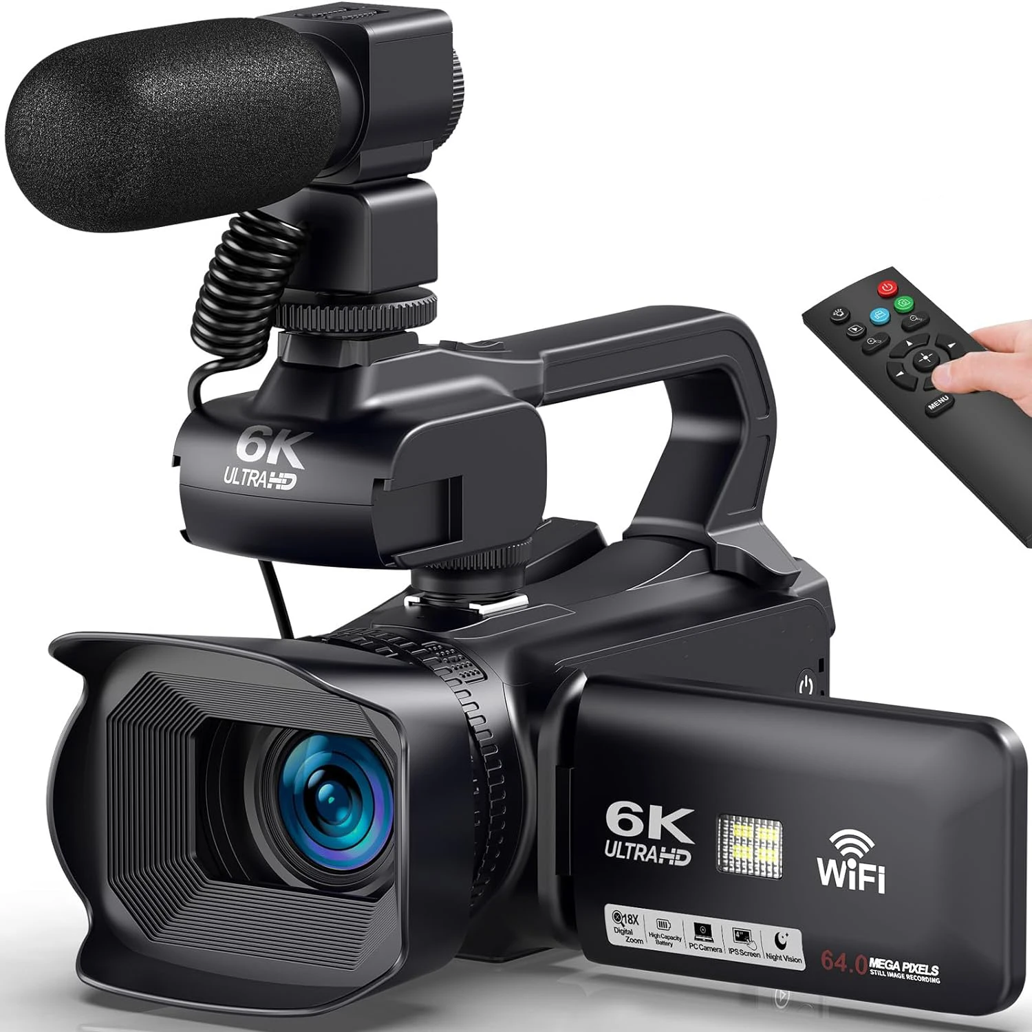 

Прямая трансляция Vlog 6K камера 18-кратный цифровой зум 64MP ИК ночной UHD 4,0 IPS сенсорный экран WIFI профессиональная видеокамера