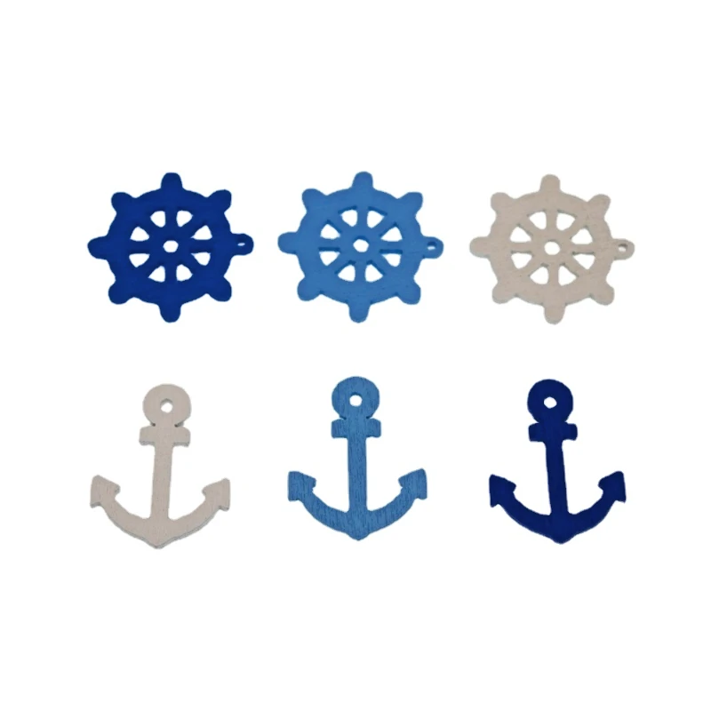 50PCs Wooden Sewing Buttons Scrapbooking Navy Rudder Anchor Mixed Flatback 25mm Costura Botones Decorate bottoni botoes