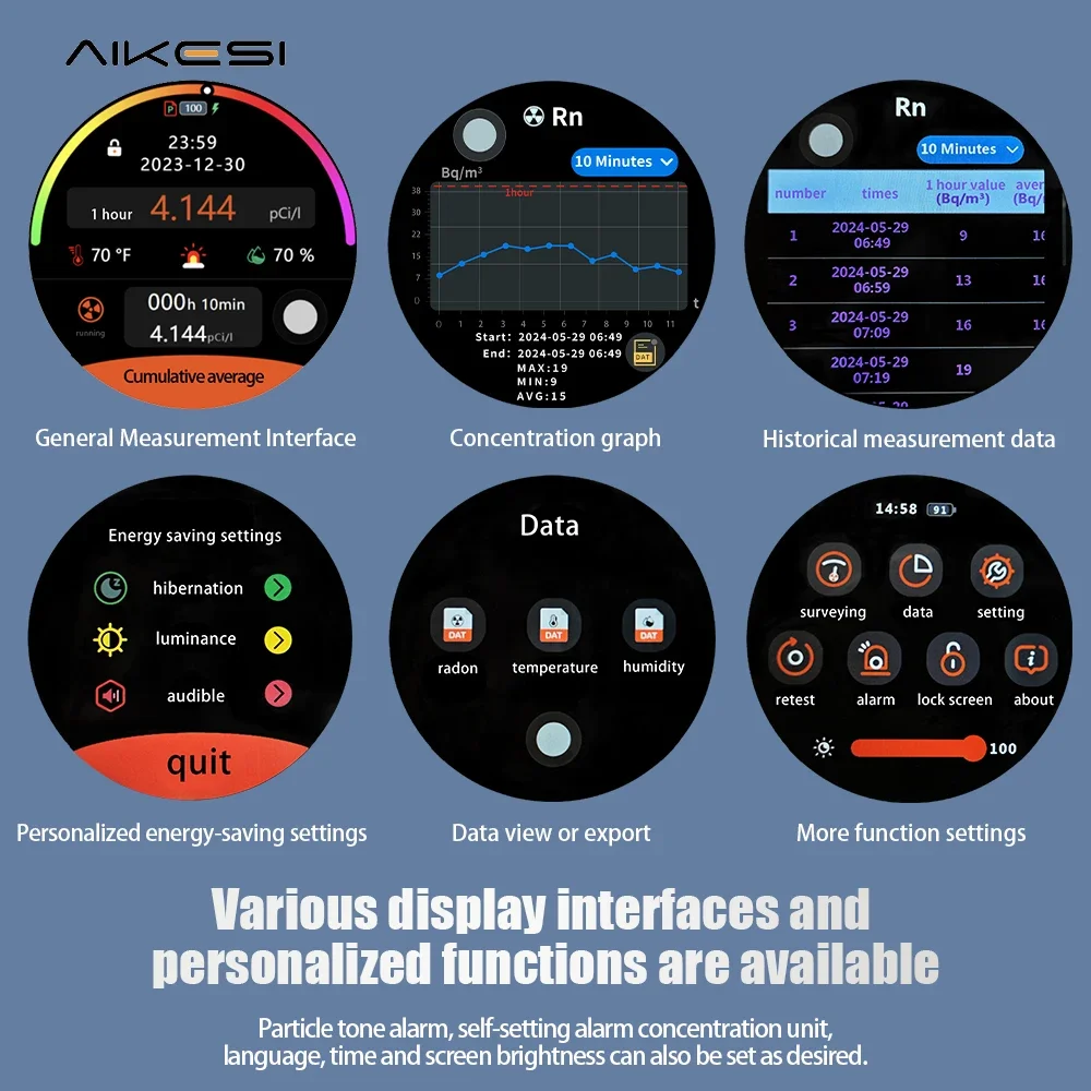 AIKESI  Professional Portable Home Radon Detector X Detectors Natural Gas Detector PCi/L Bq/m³ Rechargeable