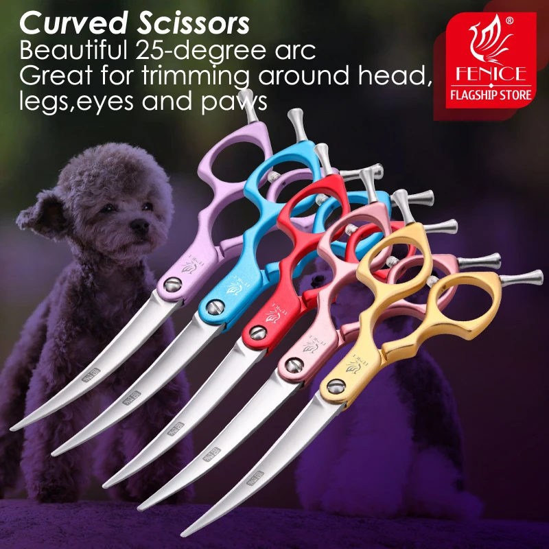 Fenice Professional JP440C Colorful 6.5 Inch Dog Grooming Scissors Set Straight/Curved/Thinning Scissors Kit for Dogs Cats