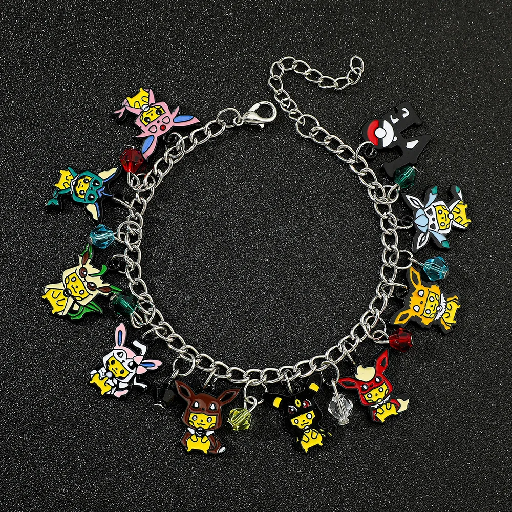 Anime Bracelet Eevee Family Enamel Charms Bracelet Bead Chain Jewelry Cosplay Accessories Collectible Gift