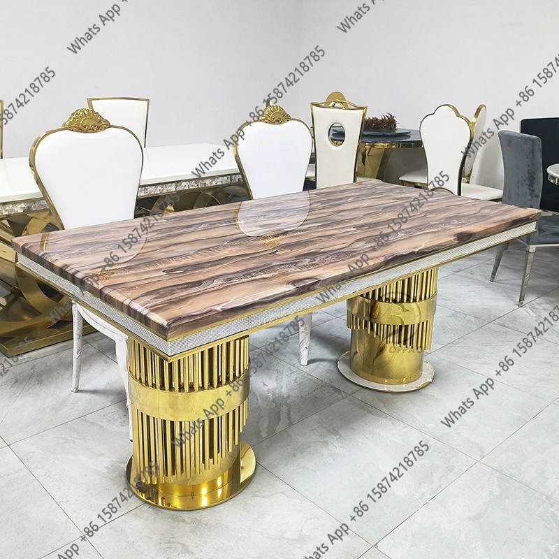 

Легкий роскошный мраморный обеденный стол и стул, сочетание современного простого прямоугольного обеденного стола, элитный стол для семейных вилл