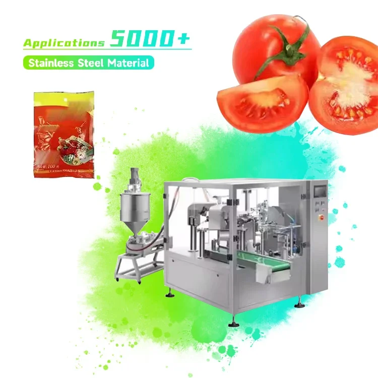 Automatic Doypack Stand up Nozzle Bag Juice Honey Ketchup Milk Washing Liquid Filling Premade Pouch Rotary Packing Machine