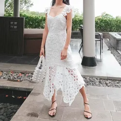 White Elegant Women Dress Summer Vacation Slash Neck Flora Embroidery Womens Clothing Runway Design Bodycon