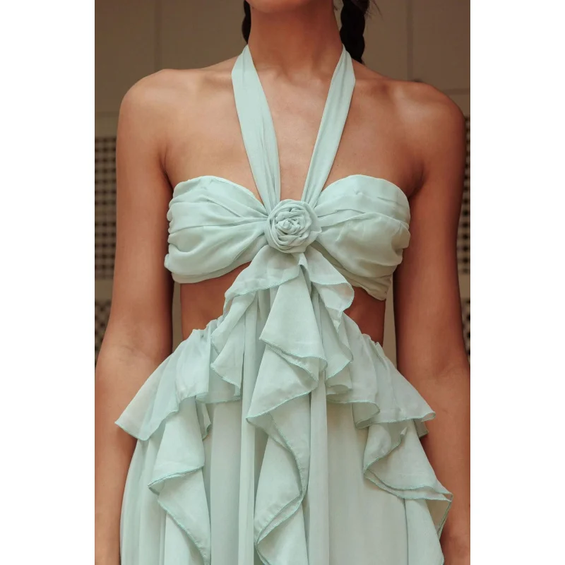 Abito lungo da donna di lusso 2026 con cut-out, allacciatura posteriore e volant, senza maniche, per feste estive e vacanze - Vestidos