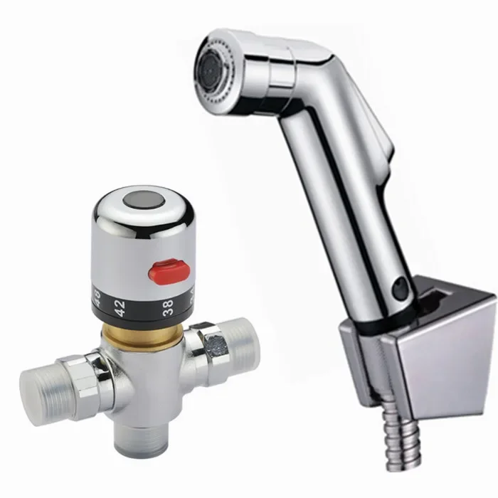 

38 degress Thermostatic Mixer ValveHand held Spray Shower Set Shattaf Bidet Sprayer Jet Tap Douche kit BD530