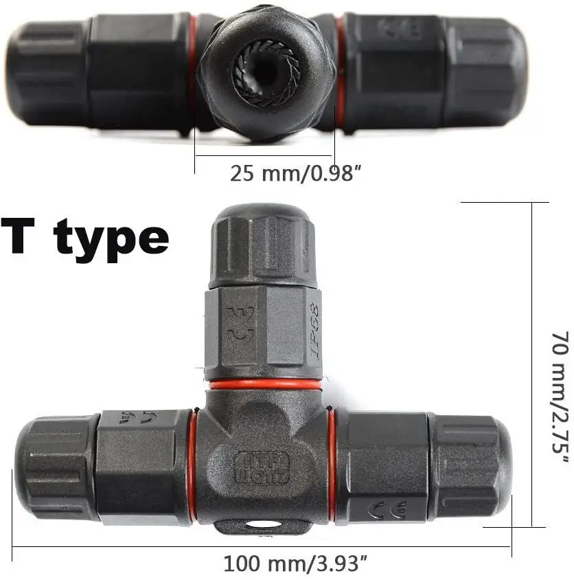 IP67 Waterproof Connector 2 Pin 3 Pin I/T Shape Electrical Terminal Adapter Wire Connector Screw Pin Connector LED Light