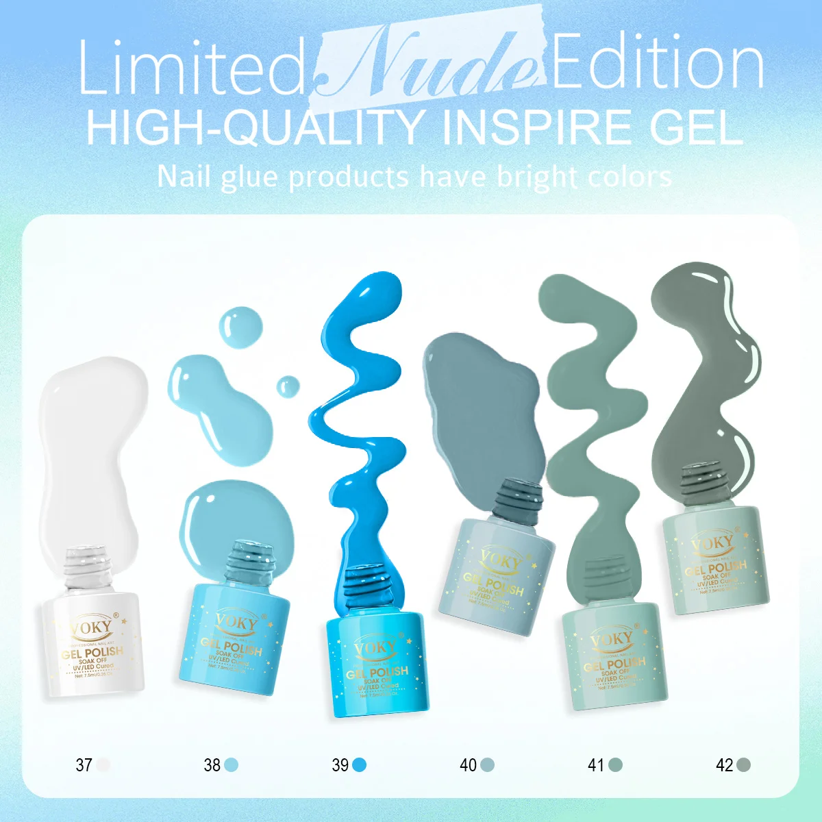 Upscale Boutique 6 Shades Milky White Light Sky Blue Bright Blue Dusty Sage Cool Tone Solid Nail Gel Polish Collection One Coat Streak-Free Application Low Odor Healthy UV Cured Nail Lacquer DIY Home & Professional Nail Studio Manicure Set