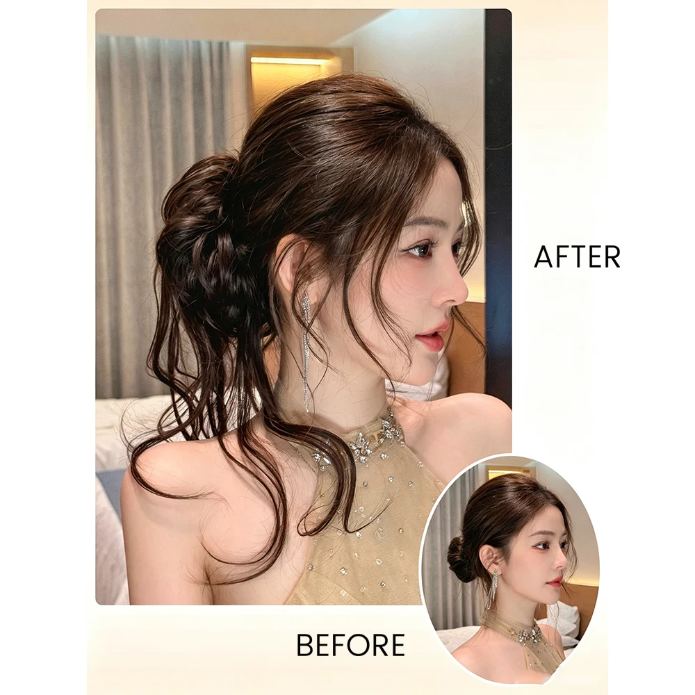 OLACARE Synthetic Elegant Messy Curly Black Chignon Magic Wand Tassel Hair Bun Fluffy Easy to Style Suitable for Women Daily Use