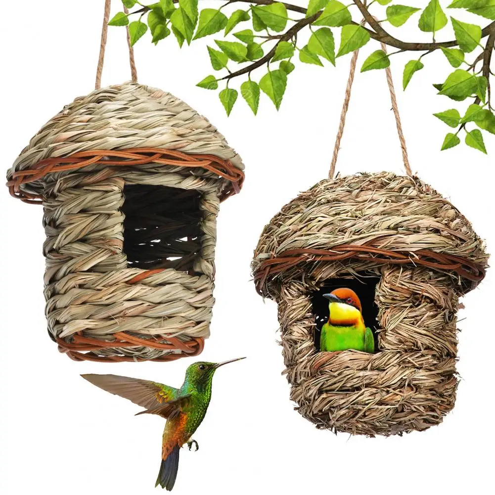 

Birds Hanging Grass Huts Decorative with Lanyard Hand Woven Resting Place Outdoor Hanging Natural Birdhouse Bird Hut Supplies