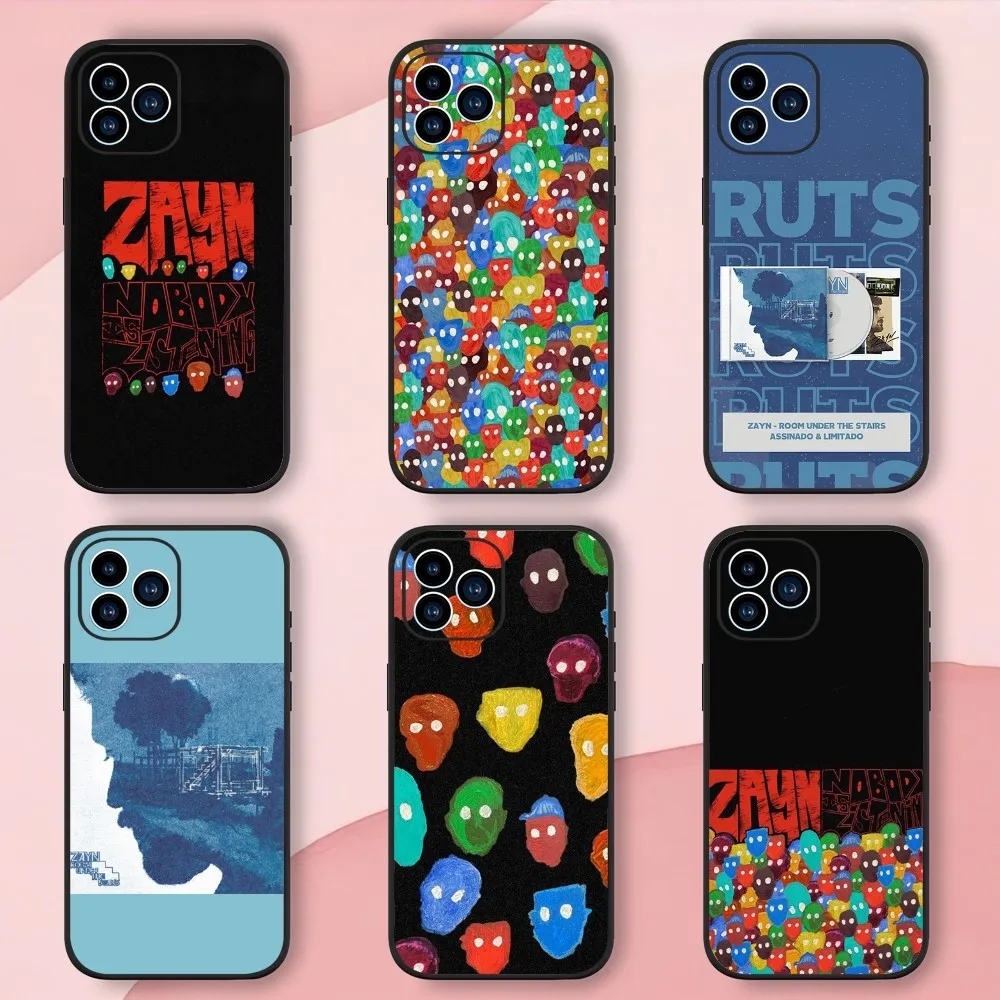 Singer Z-ZAYNS Phone Case iphone13 12 11 14 15 Pro Max XS Max XR X 14 15Plus Black Silicone Soft  Cover