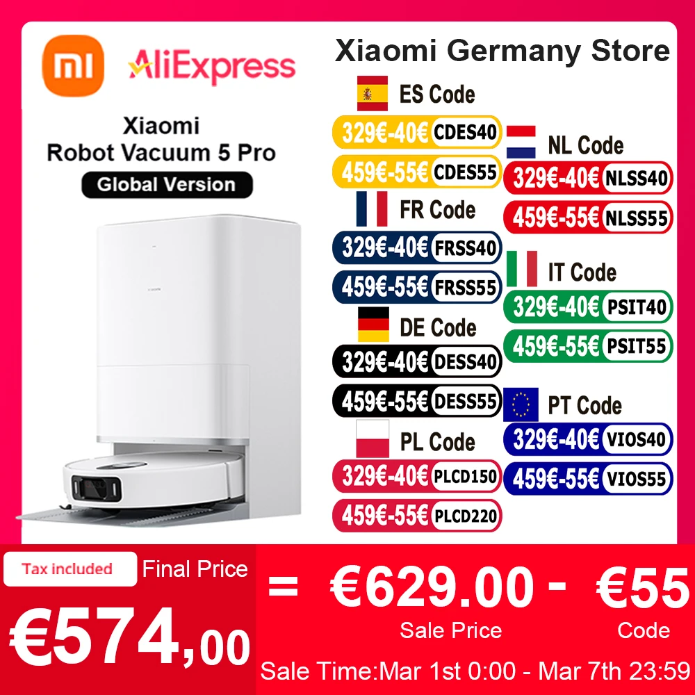 Version mondiale Xiaomi Robot Vacuum 5 Pro (X20 + mise à niveau) appels unidirectionnels vidéo HD Identification à trois caméras AI 200 types de reconnaissance d'obstacles Raise et abaisser LDS et