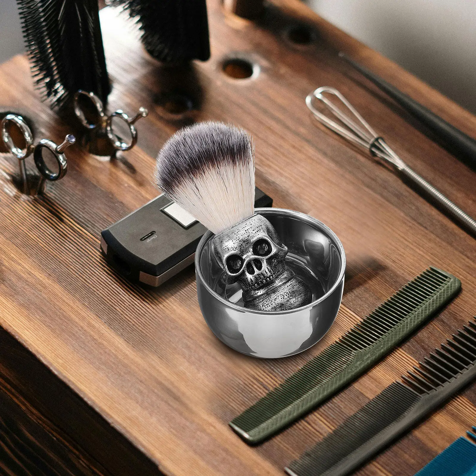 1 Set Rasierschale und Pinsel Set mit Ergonomischem Edelstahlgriff Rasierset für Männer Barbier Salon Rasierschale