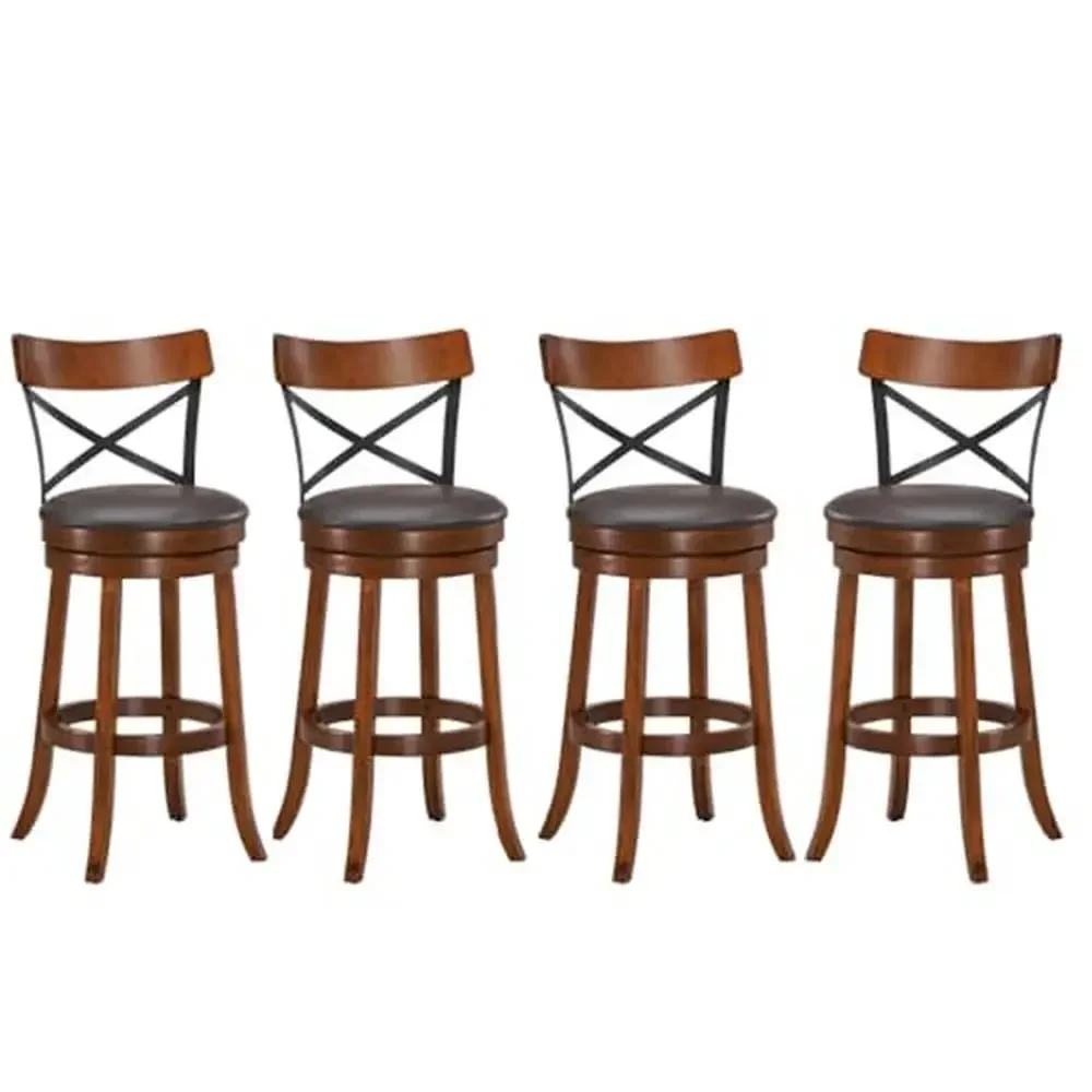 Swivel Bar Stools Set 4 PU Cushion Solid Rubberwood Barstool Kitchen Island Counter Pub 29