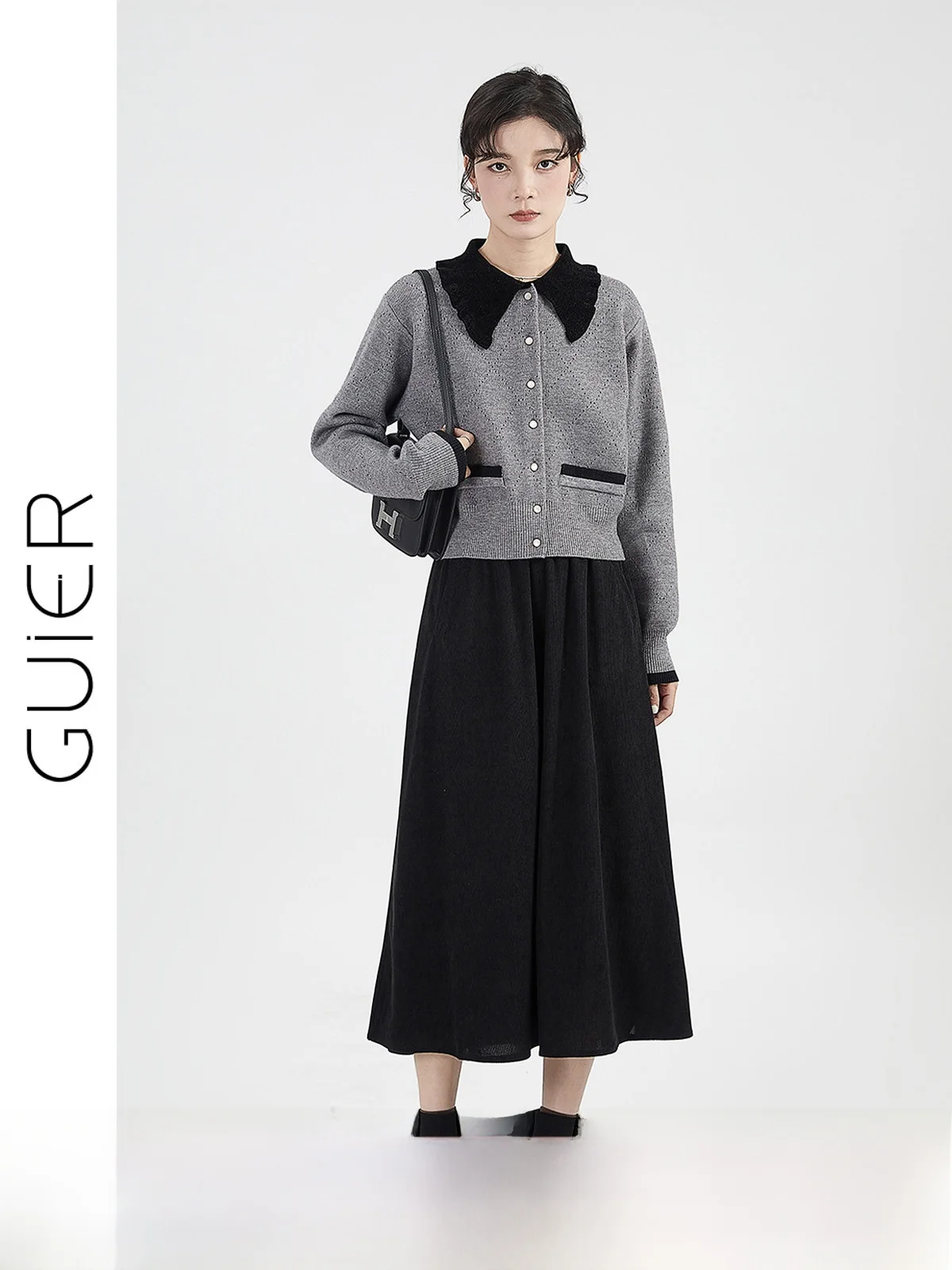 

Женская юбка А-силуэта из высокоэластичного вельвета Guer, черная, повседневная, стройнящая, весна-осень, однотонная, с высокой талией, миди