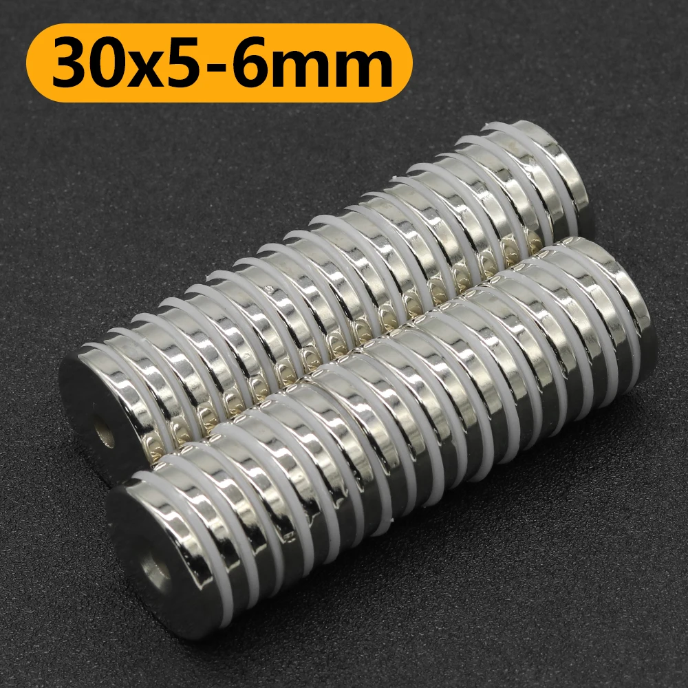 

1~30Pcs 30x5-6mm N35 NdFeB hole Round Magnet Super Powerful Neodymium Magnets Strong Permanent Magnetic imanes Disc 30x5hole6