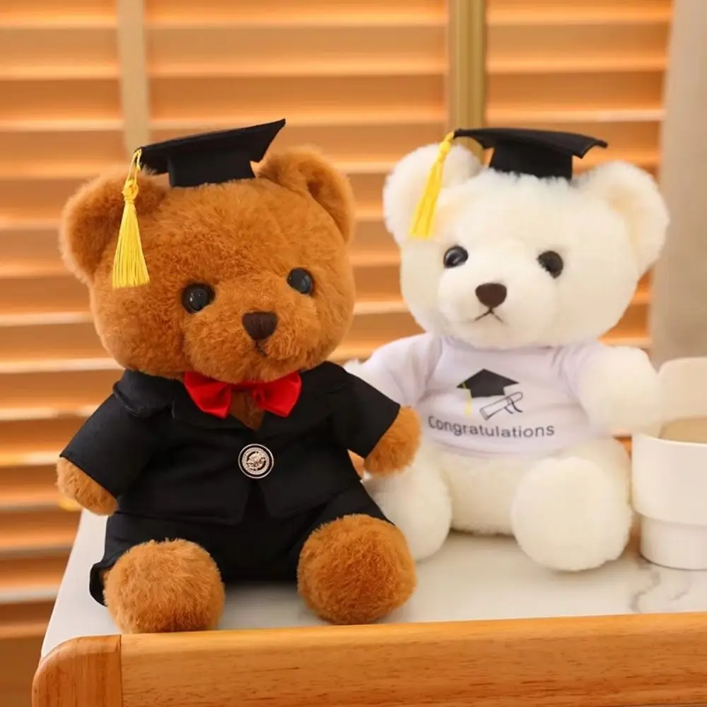 Stuffed Toy Doctor Cap Graduation Bear Doll Cartoon Soft Doll Bachelor Bear Plush Toy With Doctorial Hat Sitting