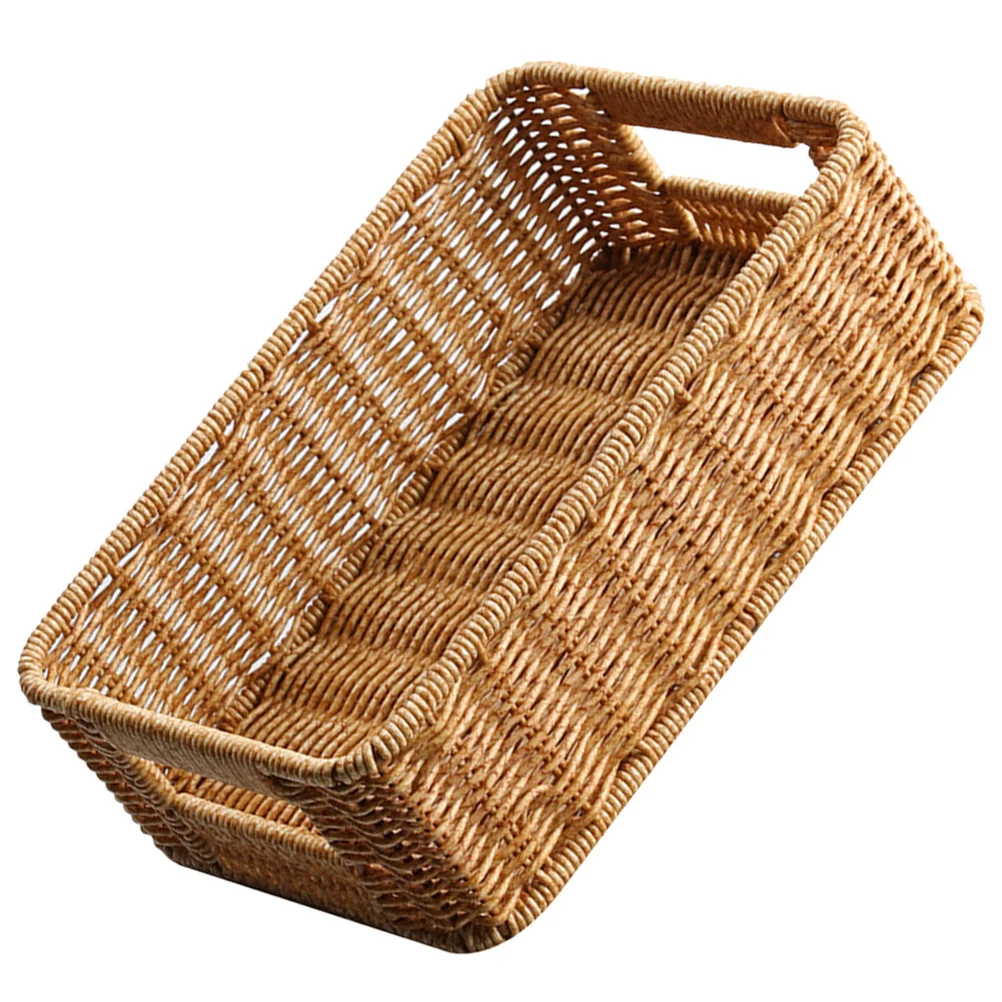 

Imitation Rattan Double Handle Woven Storage Basket Large Capacity for Bathroom Kitchen Home Organizer Sundries