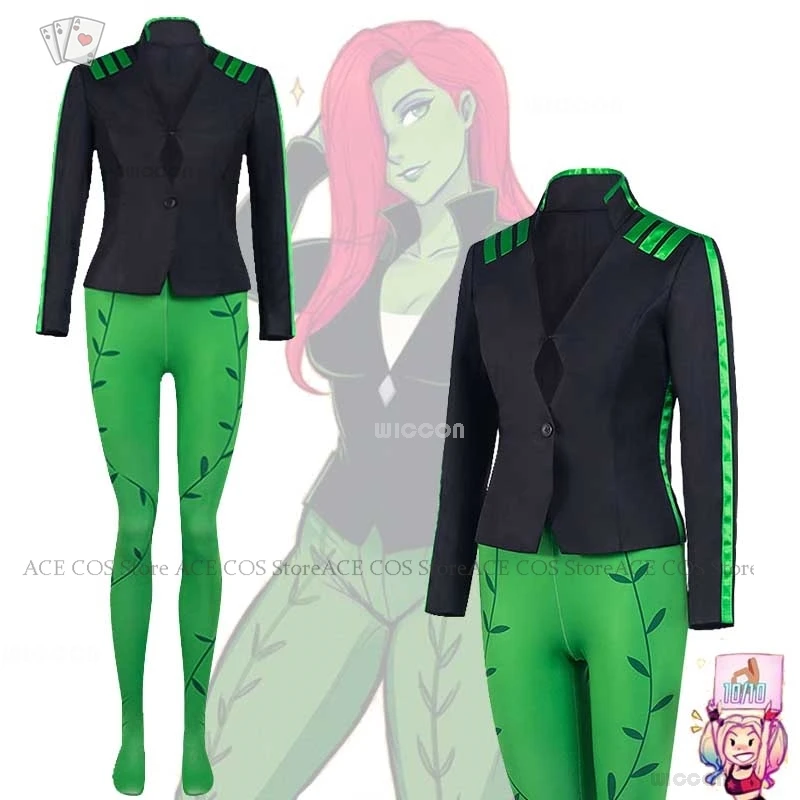 Poison Villain Ivy Ive Cosplay Pamela Harls Isley Costume Outfit Pants Suit Anime Style Couple Halloween Women Party Clothes