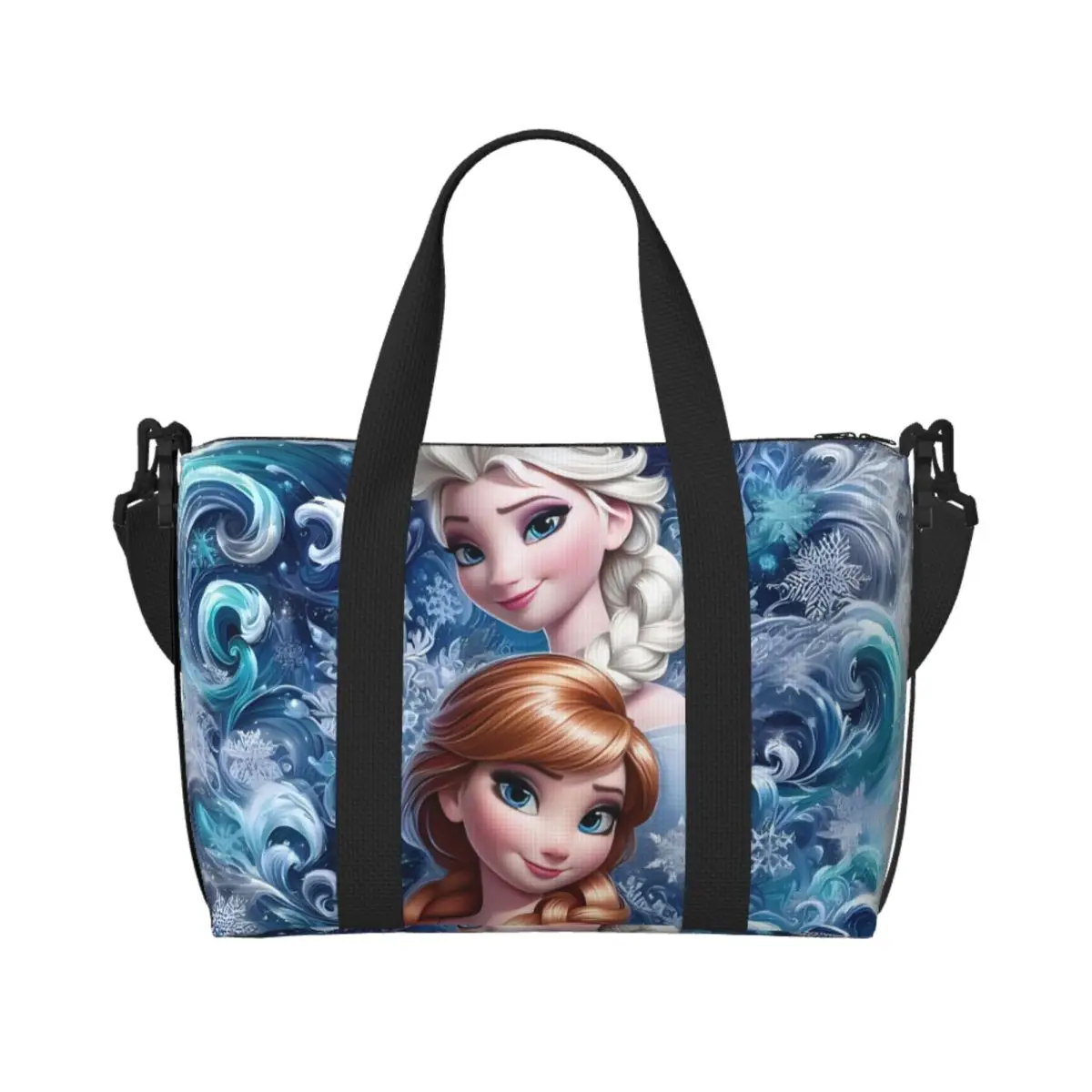 

Custom Frozen Anime Film Beach Tote Bag Women Fantasy Kawaii Cartoon Big Compartment Gym Beach Travel Bags