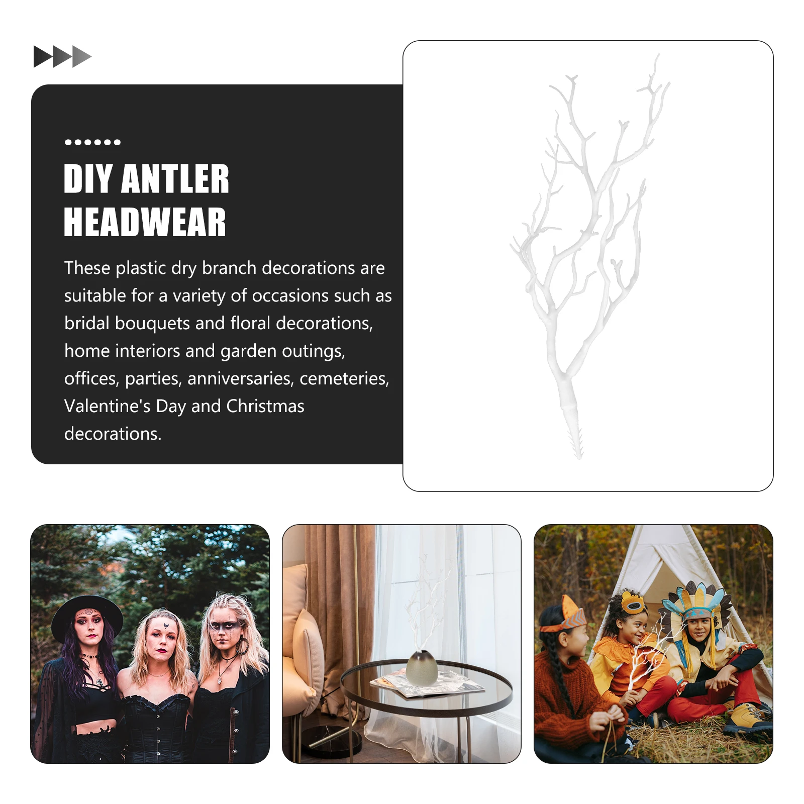 

3pcs Simulated Plant Headdress Fake Branch Outdoor Headband Faux Stems Plastic Antlers DIY Accessories Horror Movie Decor Home