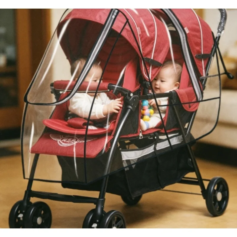 

Twin Stroller Rain Cover Waterproof Windproof for Double Tandem Baby Pushchair Front Rear Seat All Weather Protection