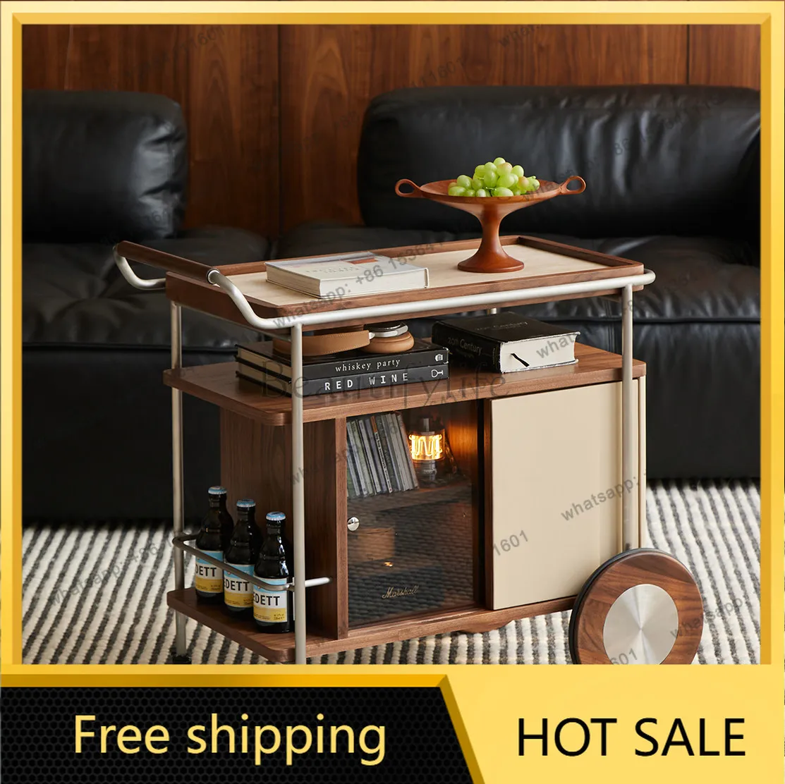 LD antique trolley living room retro multi-functional movable coffee table solid wood advanced sense