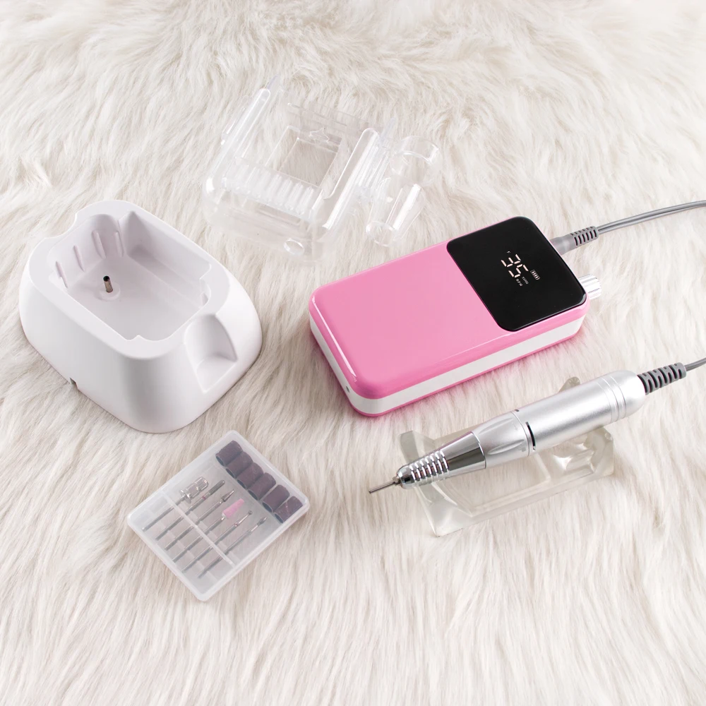 Rectangle Nail Drill Rechargeable Desktop Base 35000RPM Manicure Electric Machine Nail File Pedicure Cordless Drilling