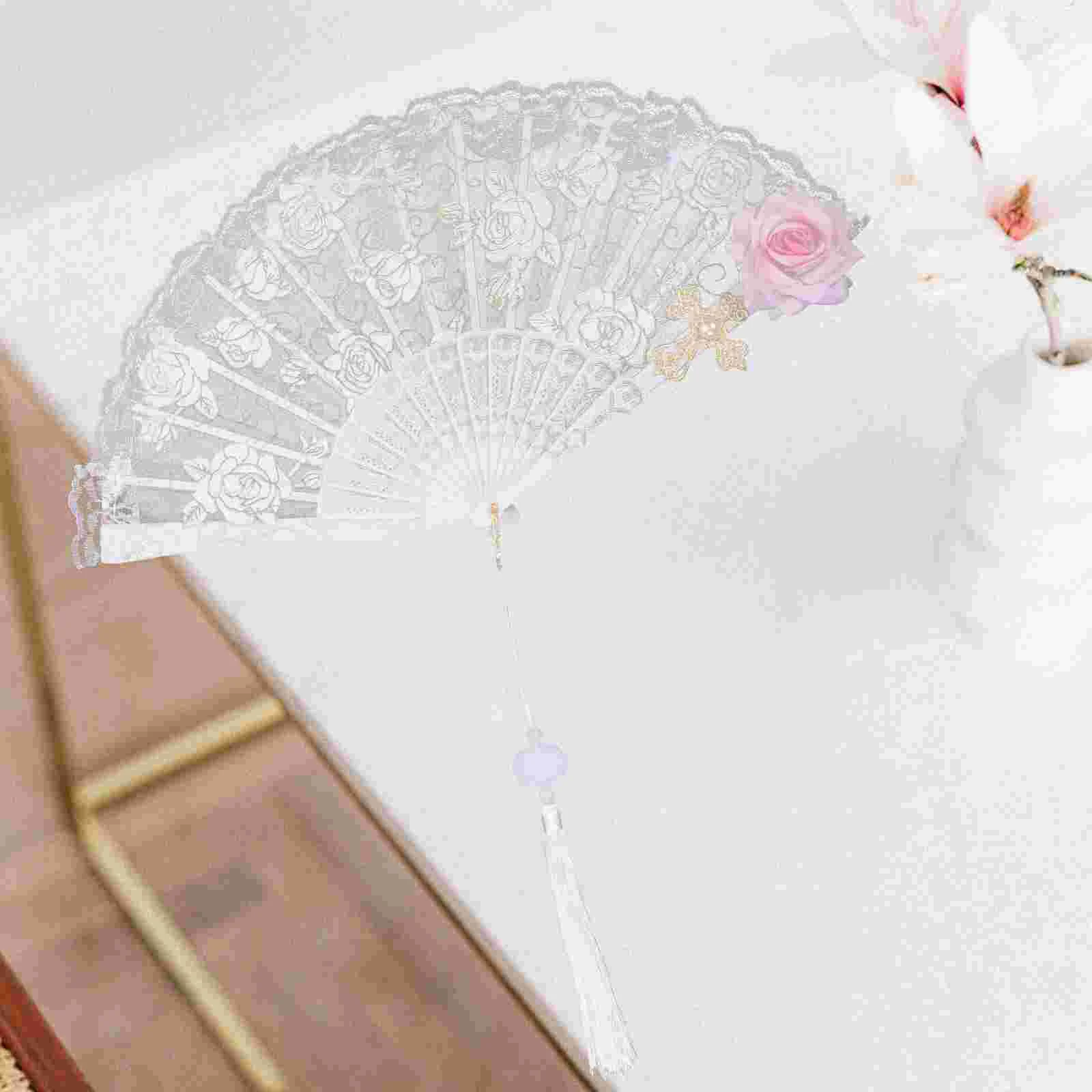 

Chinese Decor Lace Folding Fan Fans Handheld Dancing for Women Foldable White Dealers