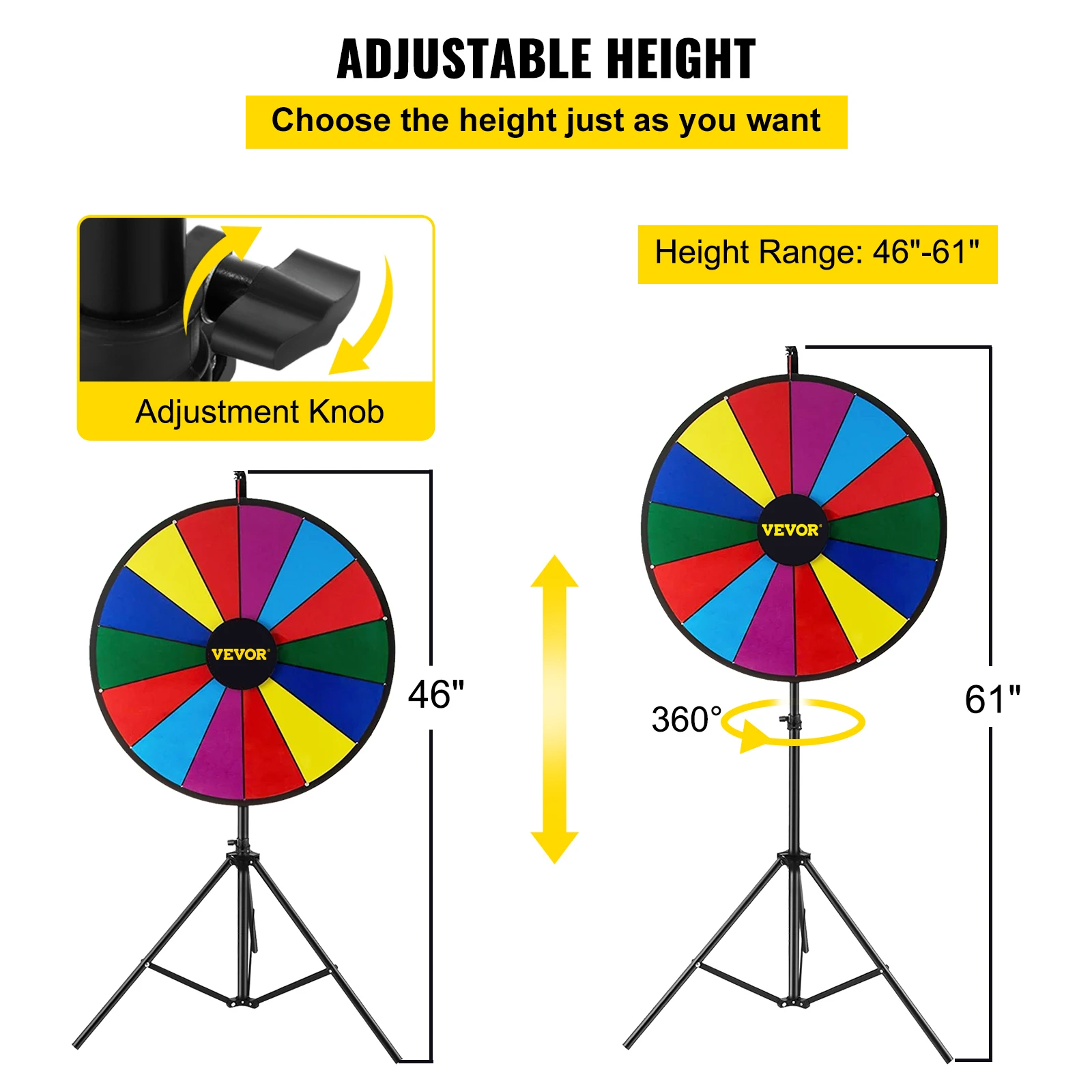 VEVOR 18 Zoll Tischplatte Farbe Preisrad mit klappbarem Stativ Bodenständer 14 Schlitze trockenes Erase für Win Fortune Spinning Stand Game