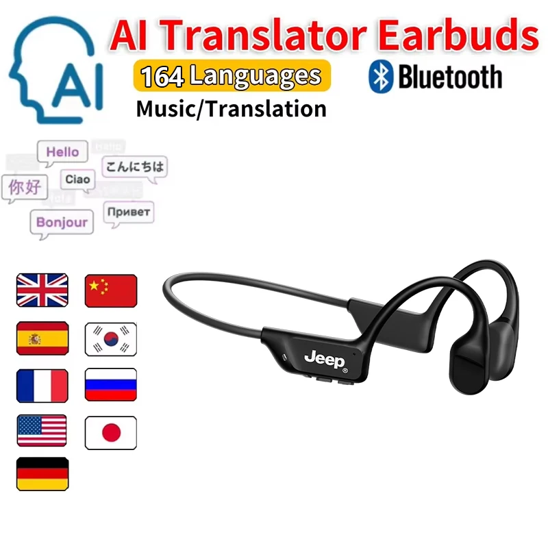Jeep EC006 AI Translation Bone Conduction Bluetooth Headphones HiFi Sound Waterproof Sports Headset