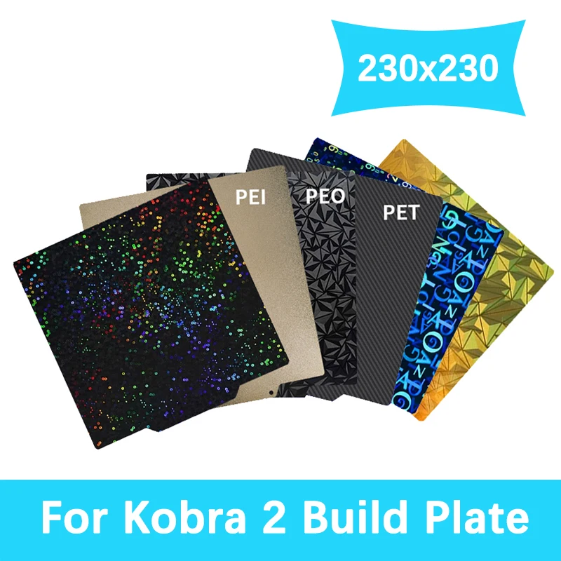 For Anycubic Kobra 2 / Kobra 2 Pro / Kobra 2 Neo PEO PET Pei Build Plate 230x230mm Double Side Textured Sheet Smooth Heated Bed