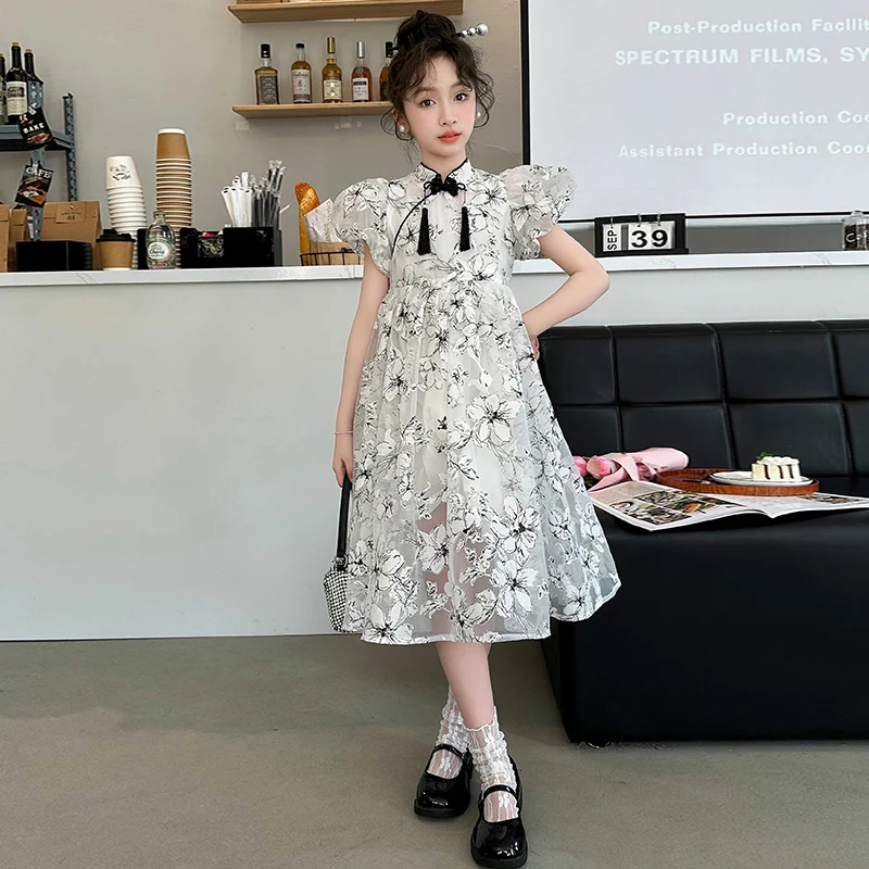 summer kids clothes teen girls dress robe vetement enfant fille vestidos designer Chinese style princess dresses child clothing