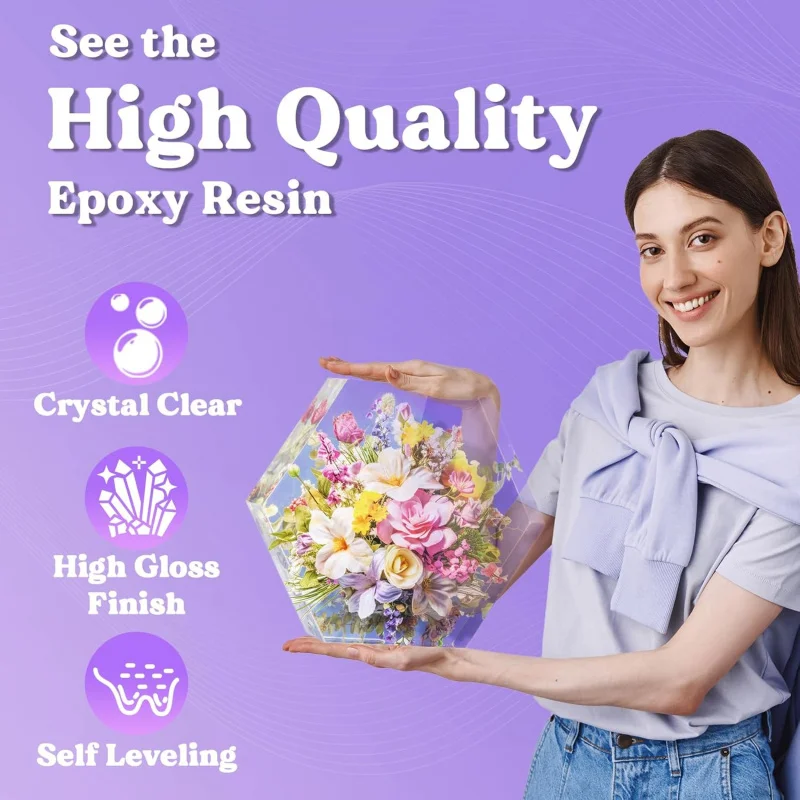 Crystal Clear Epoxy Resin：16.9ounce kit，Anti-yellowing，Fast Curing Casting，Suitable for coatings，Art，DIY，Craft，Jewelry，Wood（8.45
