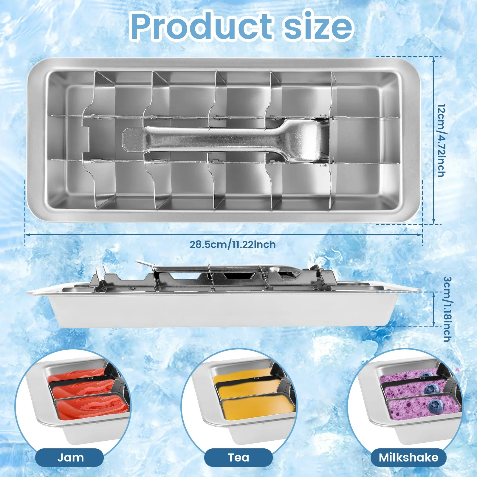 18 Slot Metal Ice Trays Stainless Steel Ice Cube Tray Food-Grade Freezer Mold Removable Solidified Mold for Juice Chocolate Pops