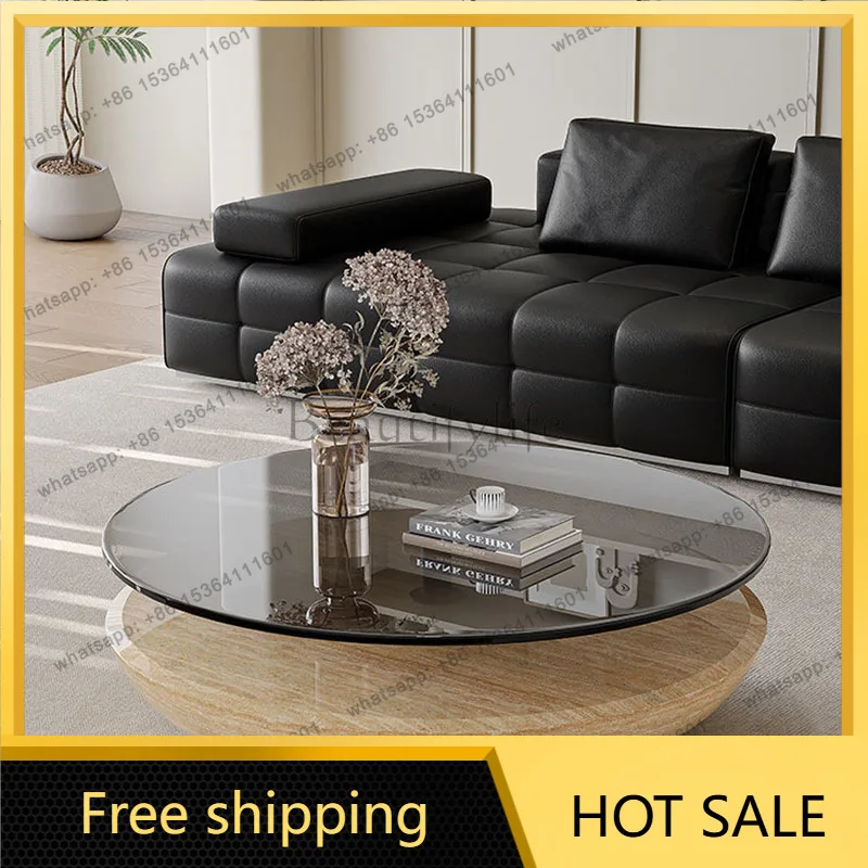 XX.Italian Minimalist Coffee Table Modern Designer Simple Clear Round Glass Side Table Unique Transparent Meubles Home Furniture