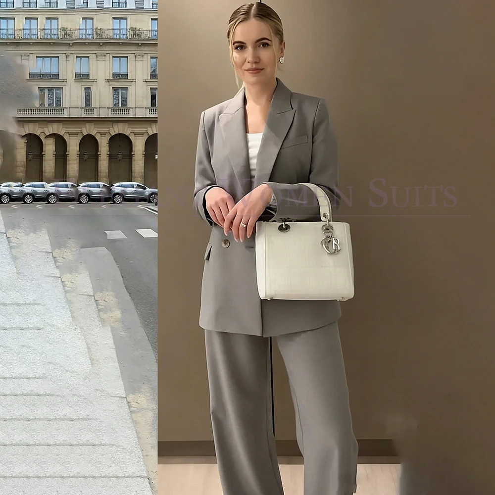 

Loose Fit Women's Suits Elegant Double Breasted Peak Lapel Blazer Office Lady 2 Piece Jacket Pants Luxury Female Clothing