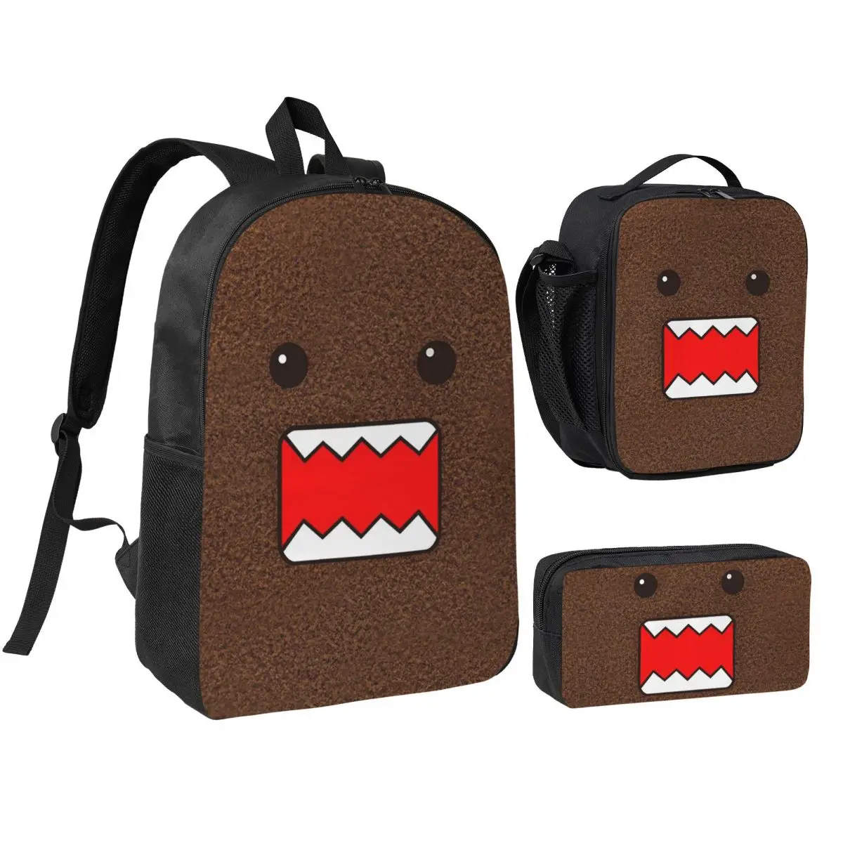 

Cute Cartoon Domo Kun Backpack Boys Girls BookBag School Bag Shoulder Bags 3ps Insulated Lunch Bag Pencil Case