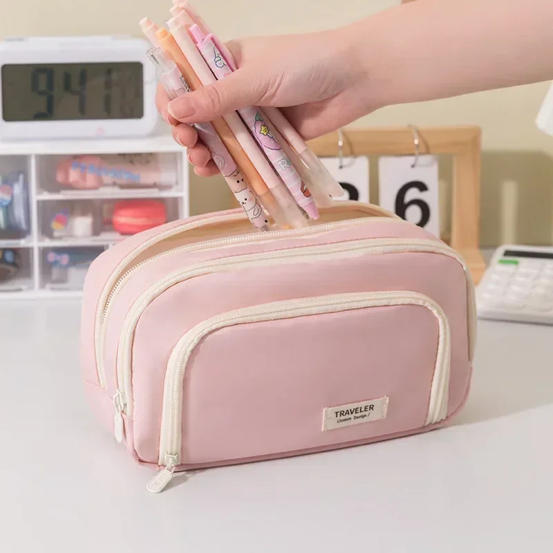 3 Layers Large Capacity Pencil Bag Aesthetic Pen Case Big Stationery Bag Zipper Pencil Pouch Children Pen Bag School Supplies