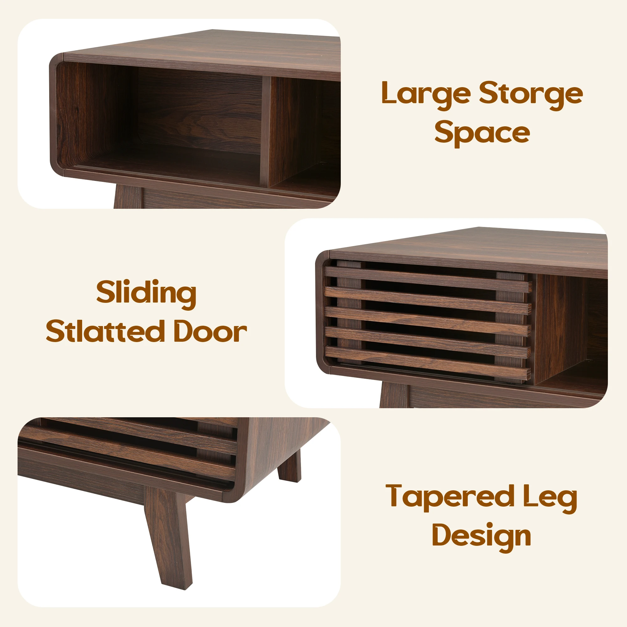 Mid Century Modern Farmhouse Coffee Table with Storage, Wood Table for Living Room, Farmhouse Style image 5