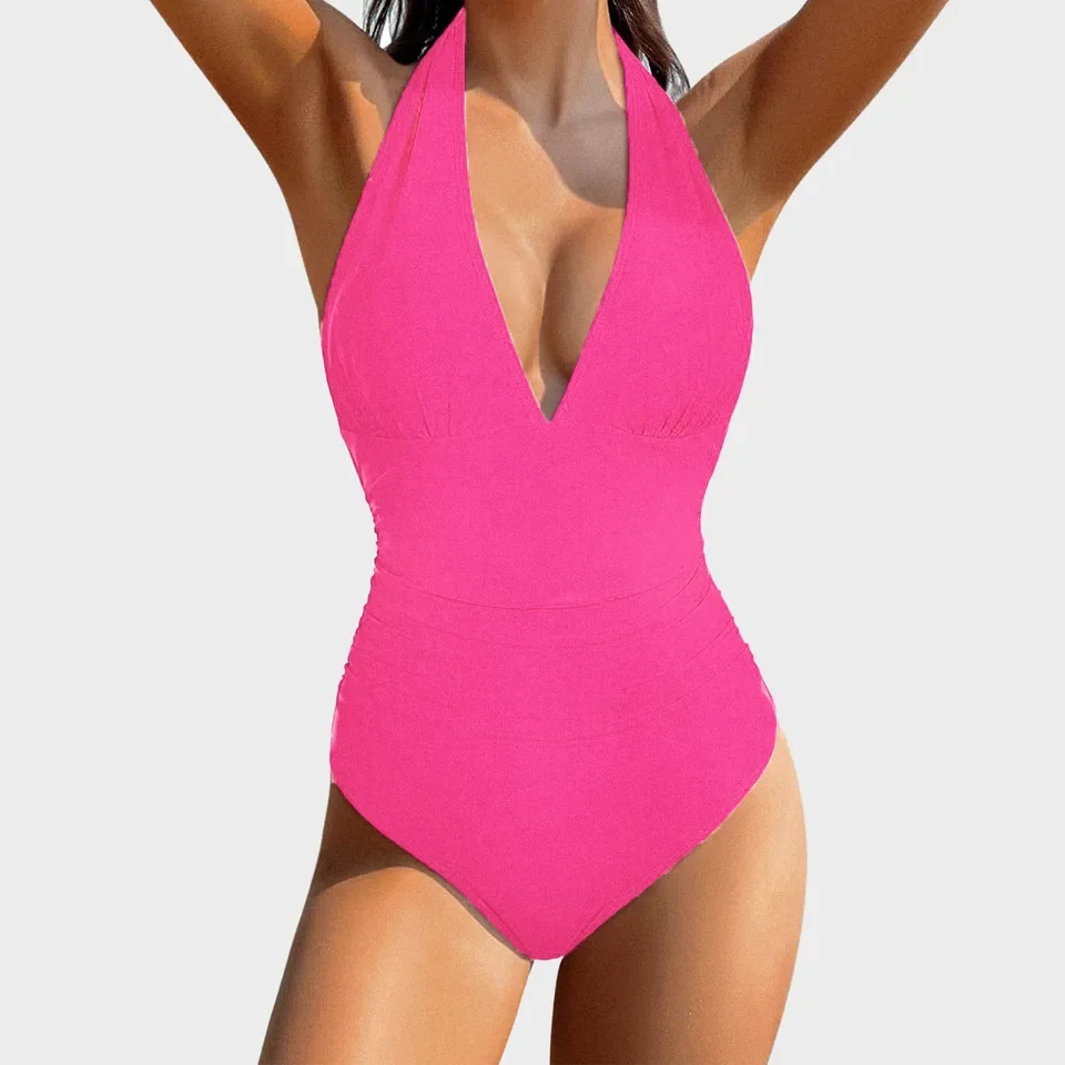 Costume da bagno intero da donna con scollo a V Costume da bagno intero con scollo all'americana e volant senza schienale Costume da bagno sexy perizoma imbottito