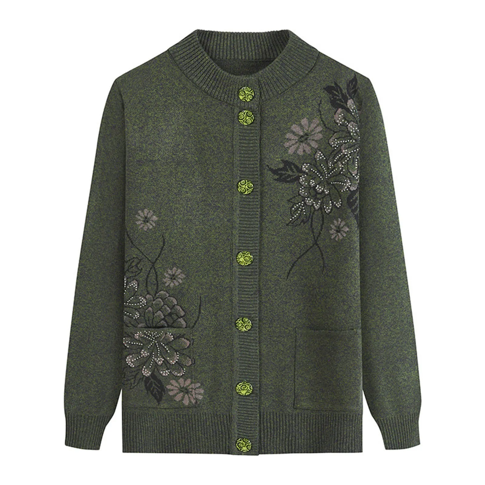 

Women Sweaters for Fall Women Button Cardigan Sweater Middle And Elderly Long Sleeves With Pockets Long Sweaters for Work