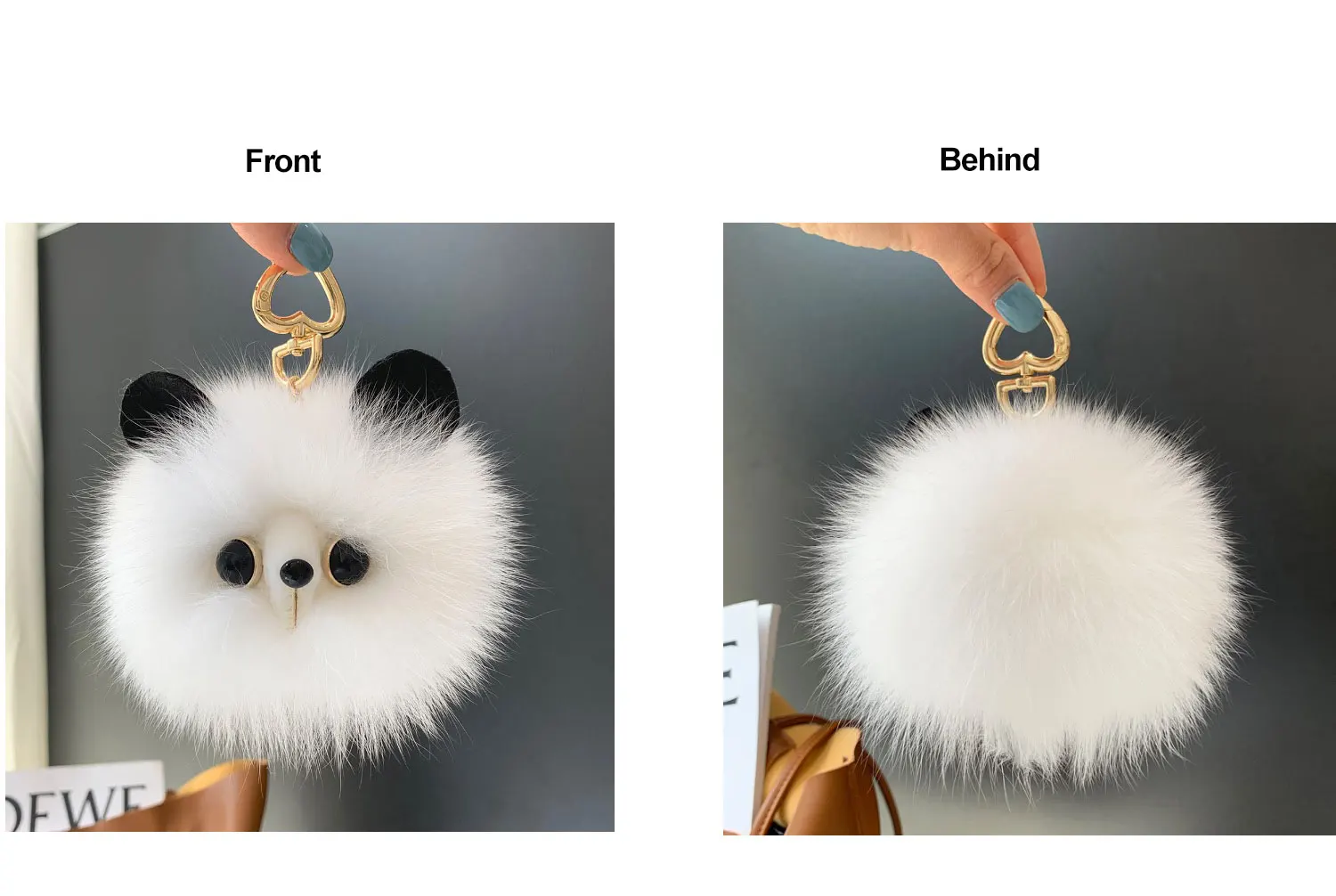 2024 echte Fuchs Pelz Schlüssel bund natürliche Plüsch Pom-Pom Ball Frauen tasche Anhänger Luxus Auto Schlüssel ring Metall Anhänger niedlichen Katze Mädchen Geschenk – Detail 4