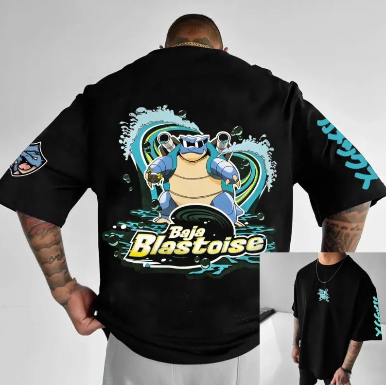 

Летняя футболка унисекс 2026 из 100% хлопка с принтом Blastoise, оверсайз, спортивная, больших размеров, с забавным аниме-графиком, для мужчин и женщин