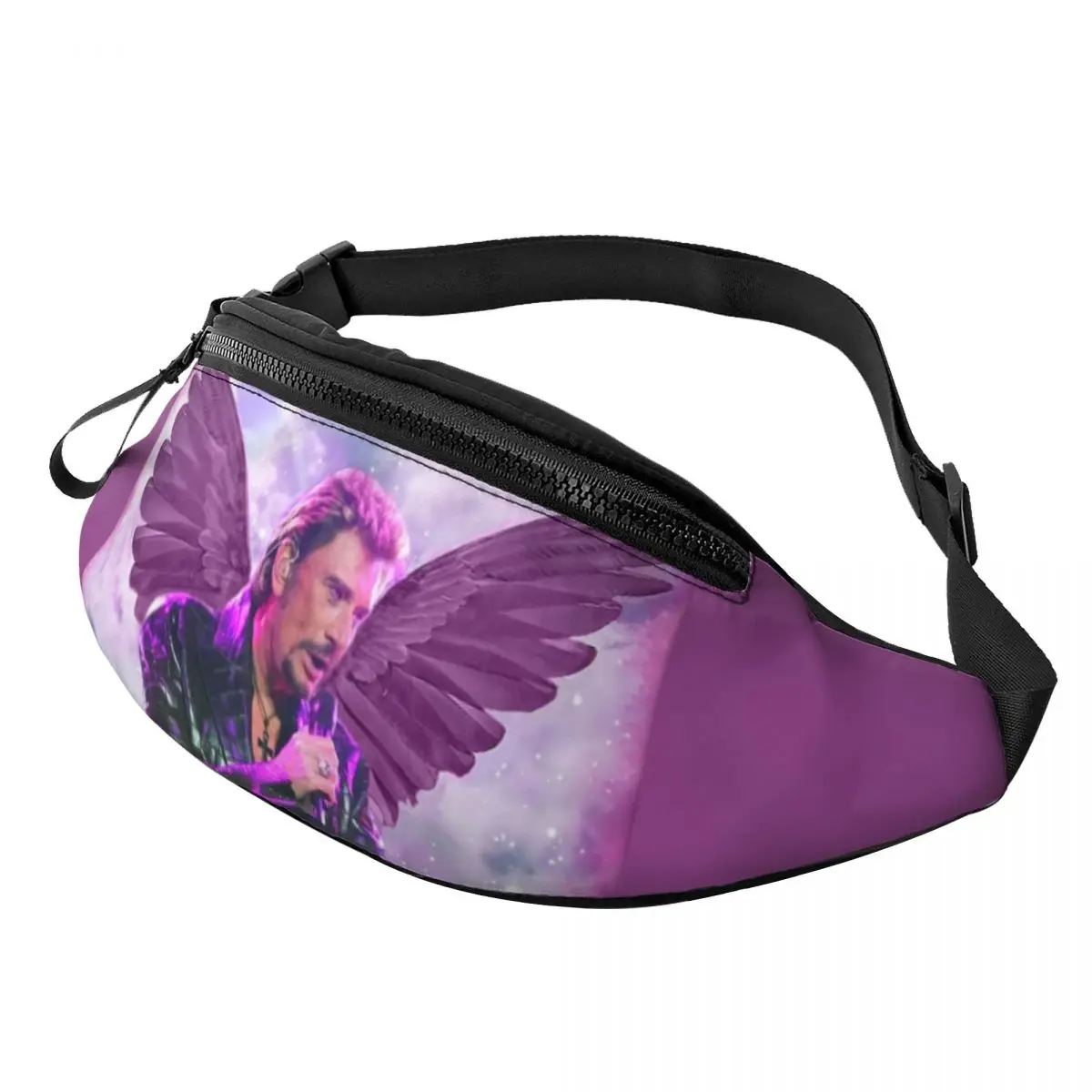 Custom Cool Johnny Hallyday Angel Wings Fanny Pack for Running Men Women Rock Singer Music Crossbody Waist Bag Phone Money Pouch