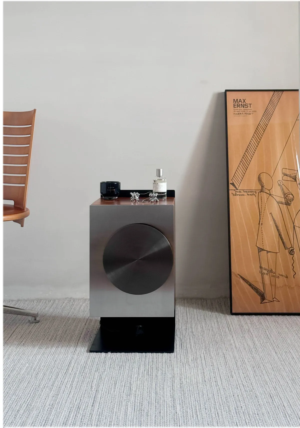 Re-designed and produced | Bedside storage cabinet with lamp Small Bauhaus retro cherry wood bedroom locker